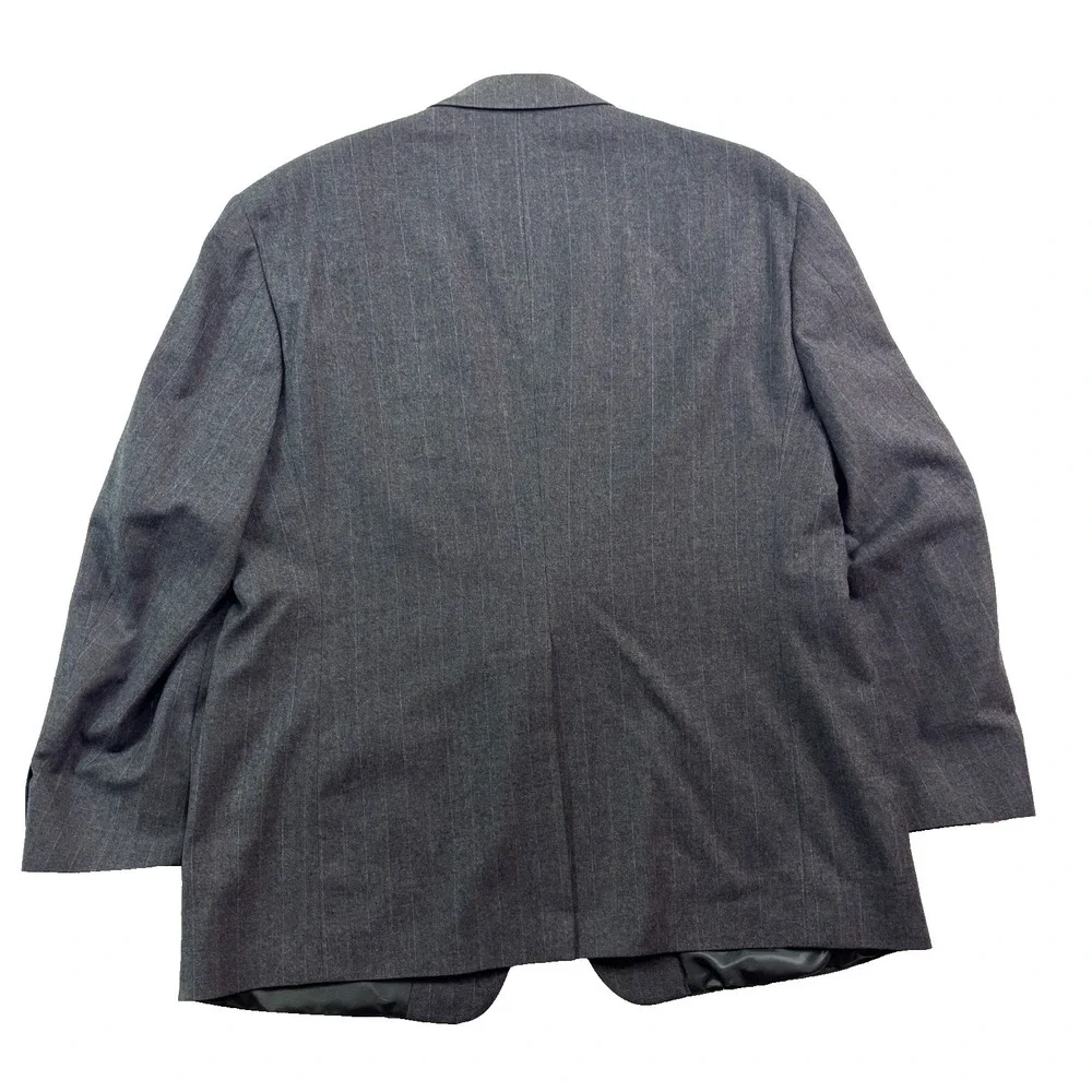 vtg USA Made 46R 40x30 Gray Tan Stipe Flannel Wool 2pc Pant Suit Pleated Cuffed
